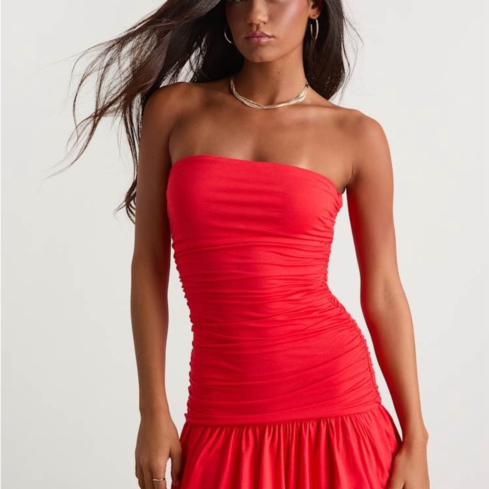 Lulus Red Strapless Homecoming Dress S Brilliant Red Prom fitted corset